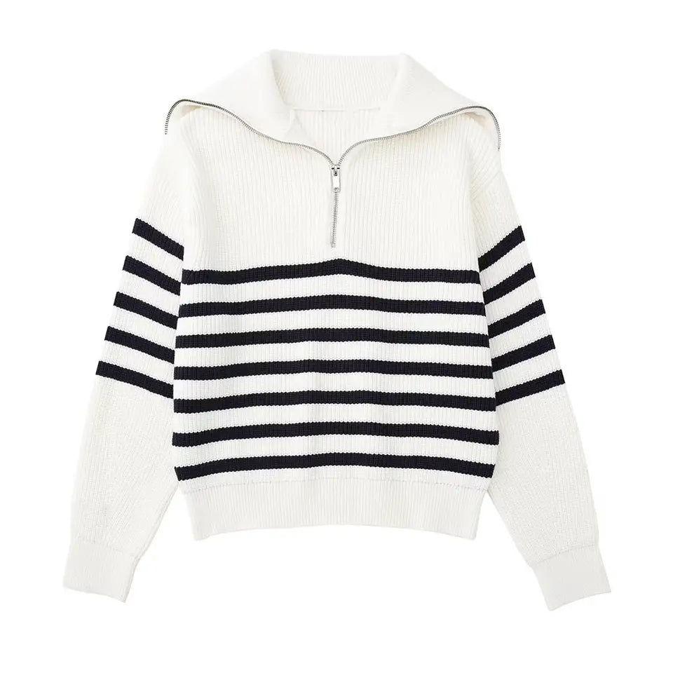 Pull zippé à rayures