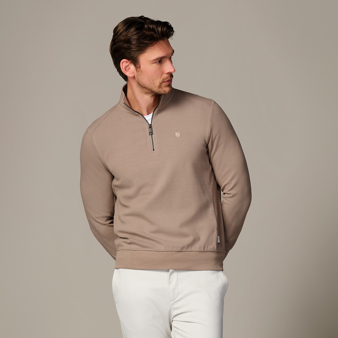 Pull Zippé Coupe Normale Marron Polo