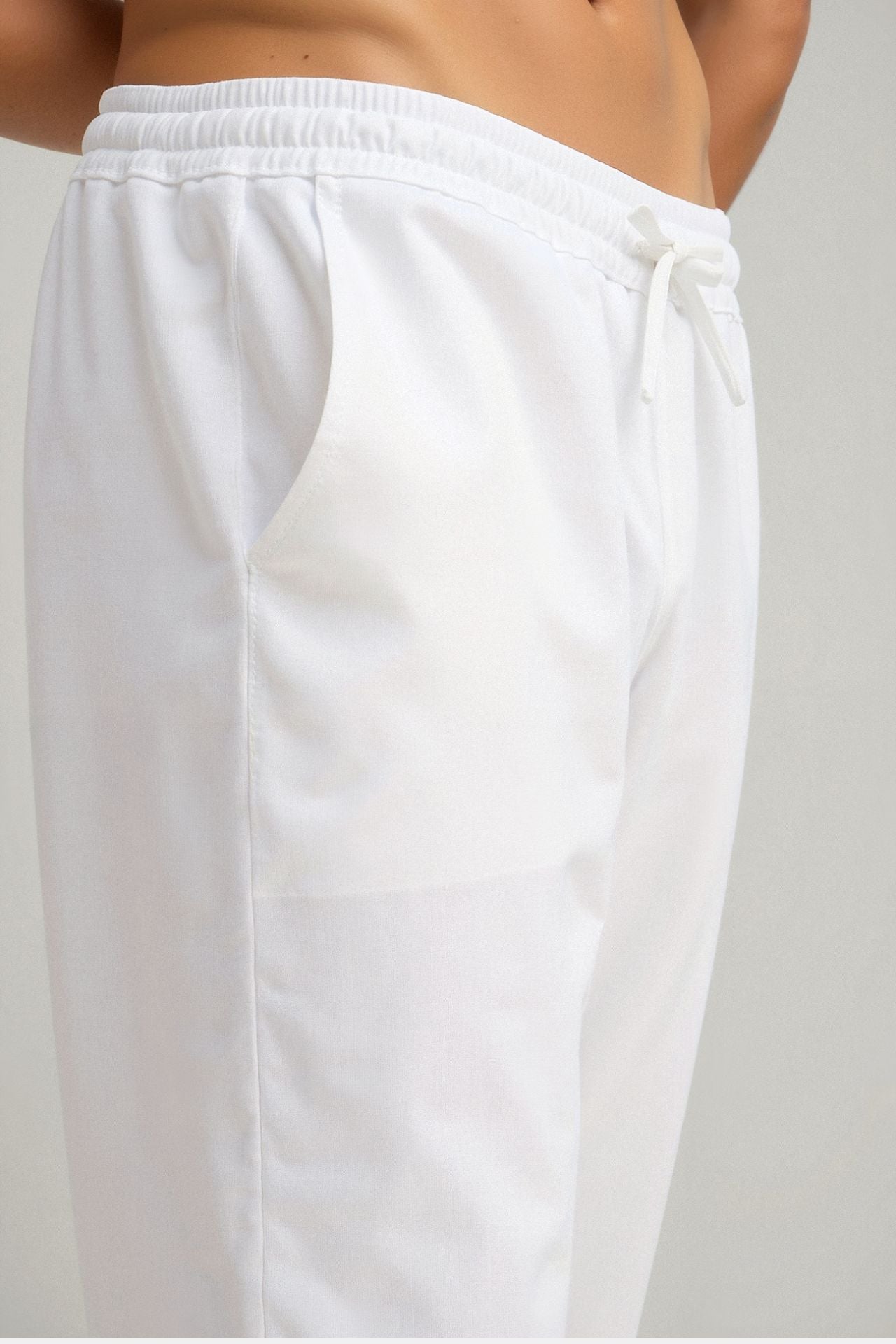 Pantalons à cordon en mélange de coton et de lin