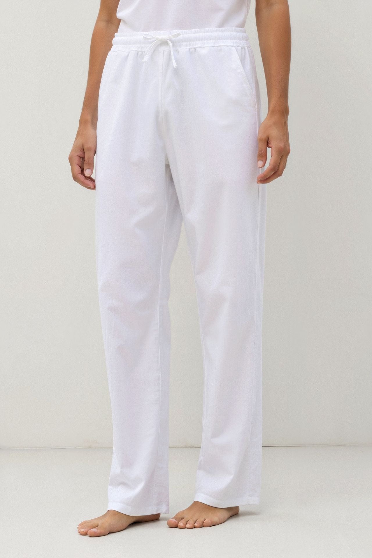 Pantalons à cordon en mélange de coton et de lin