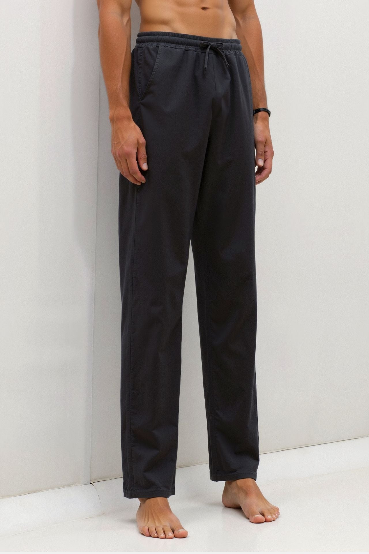 Pantalons à cordon en mélange de coton et de lin
