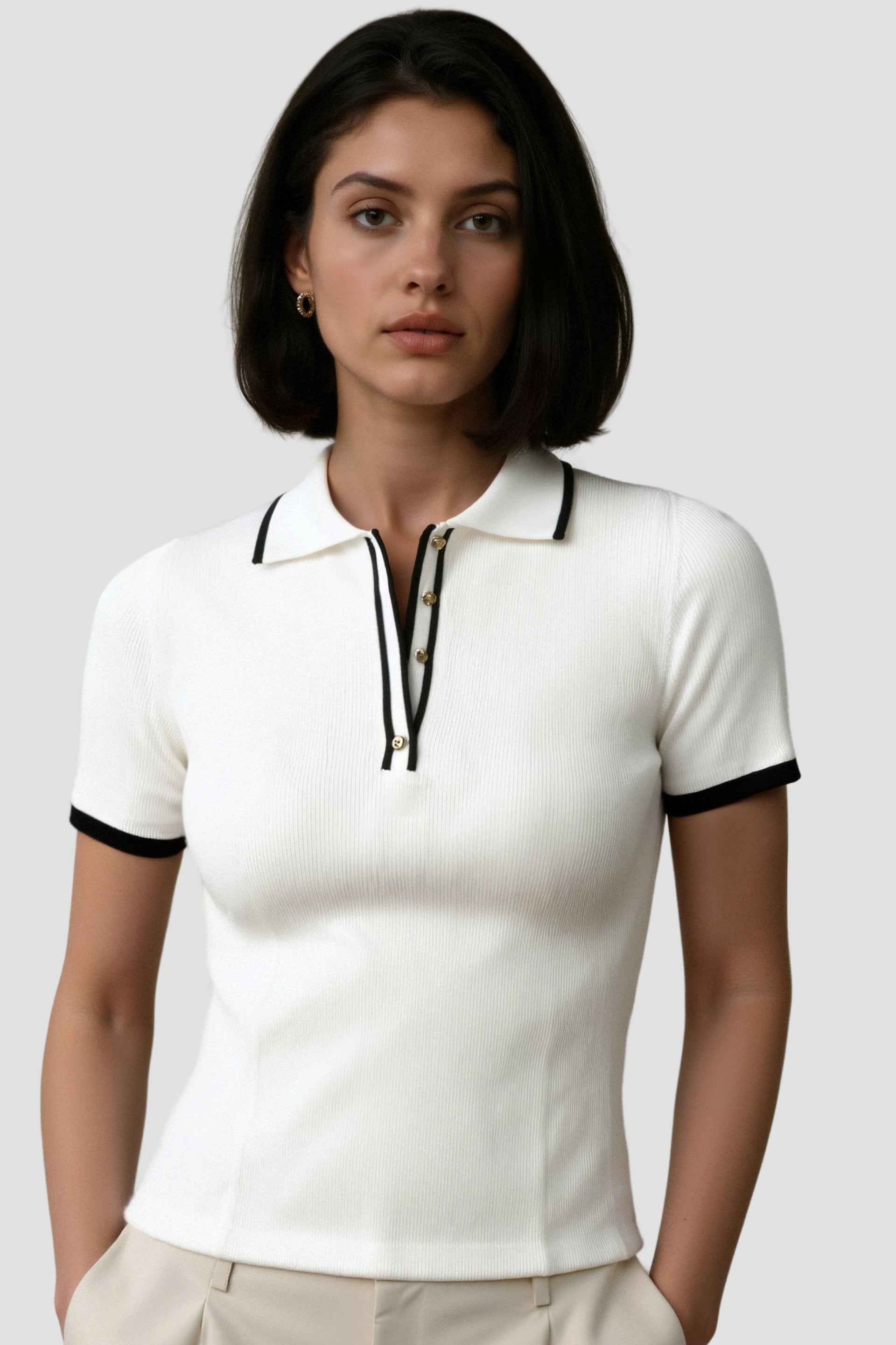 Polo à Boutons Contrastant avec Finition Élégante