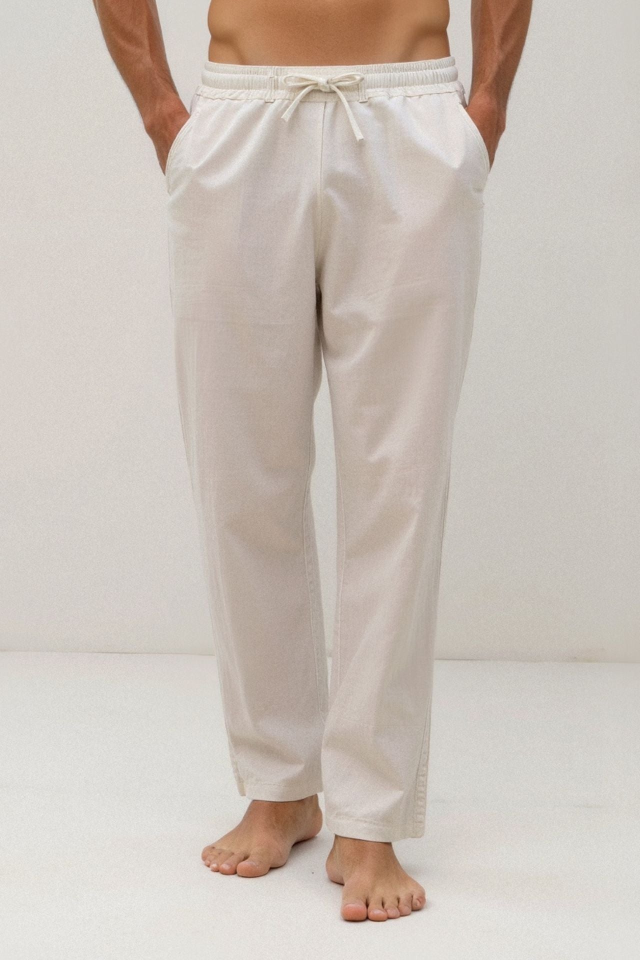Pantalons à cordon en mélange de coton et de lin