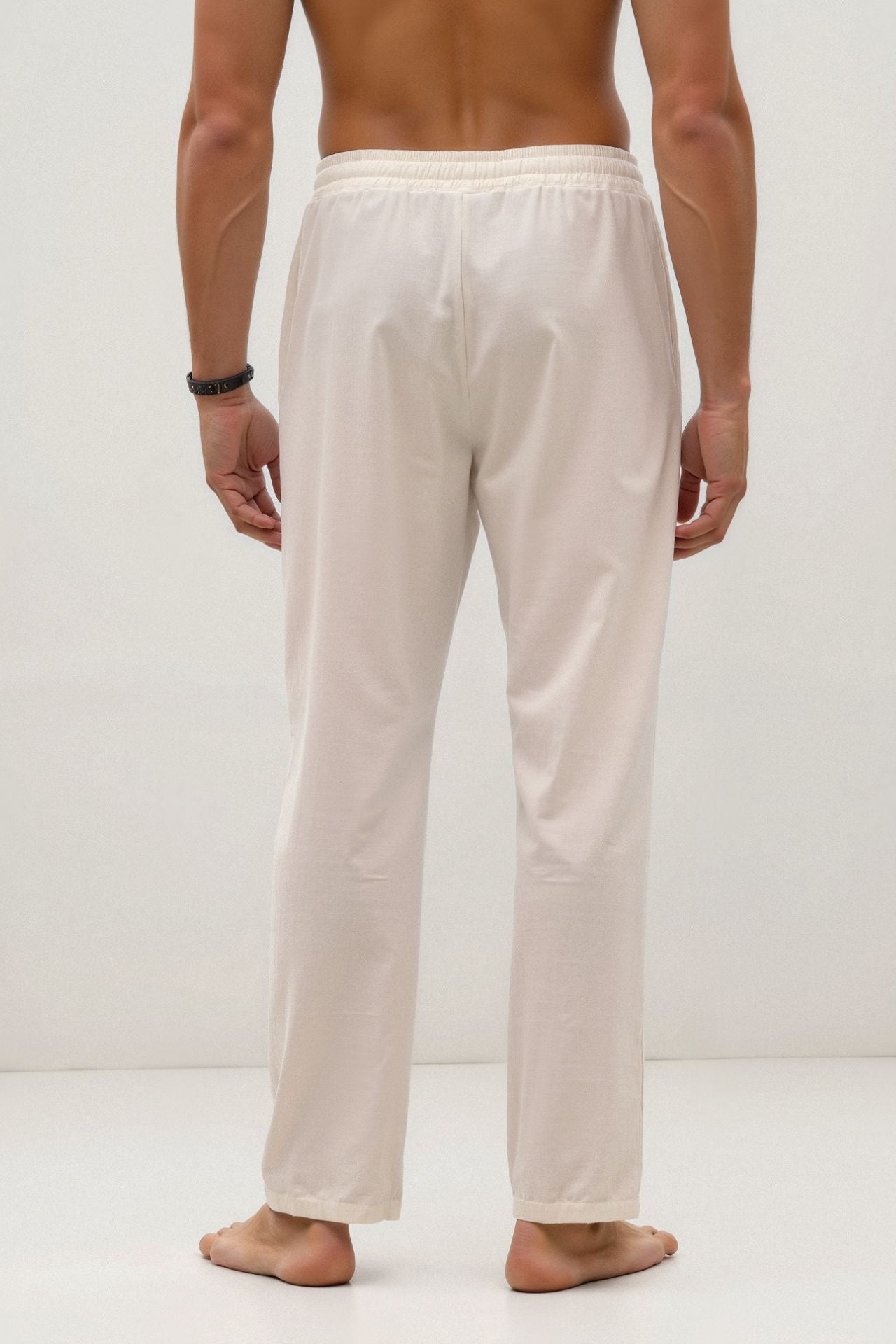 Pantalons à cordon en mélange de coton et de lin