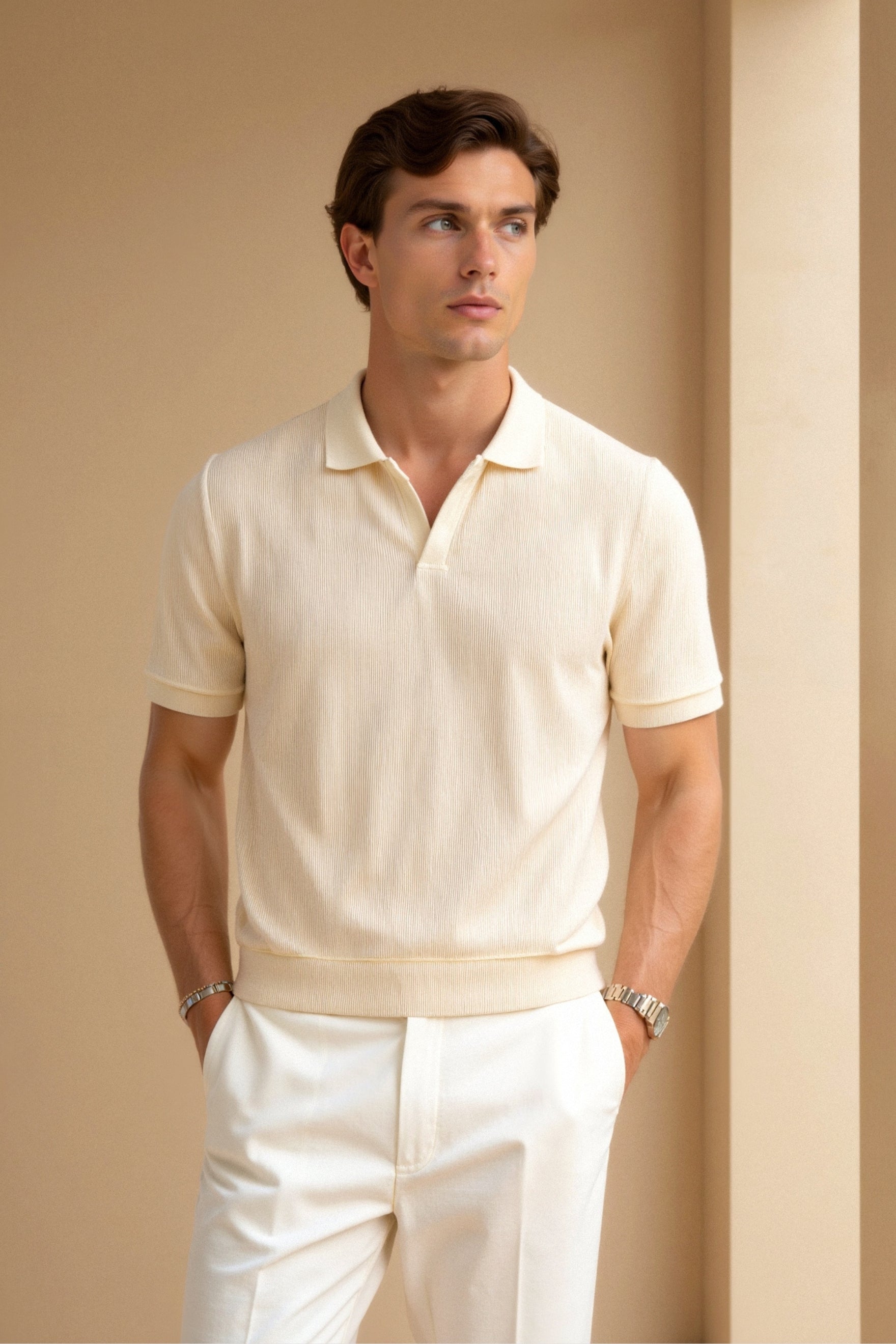 Polo T-shirt en Laine Structurée