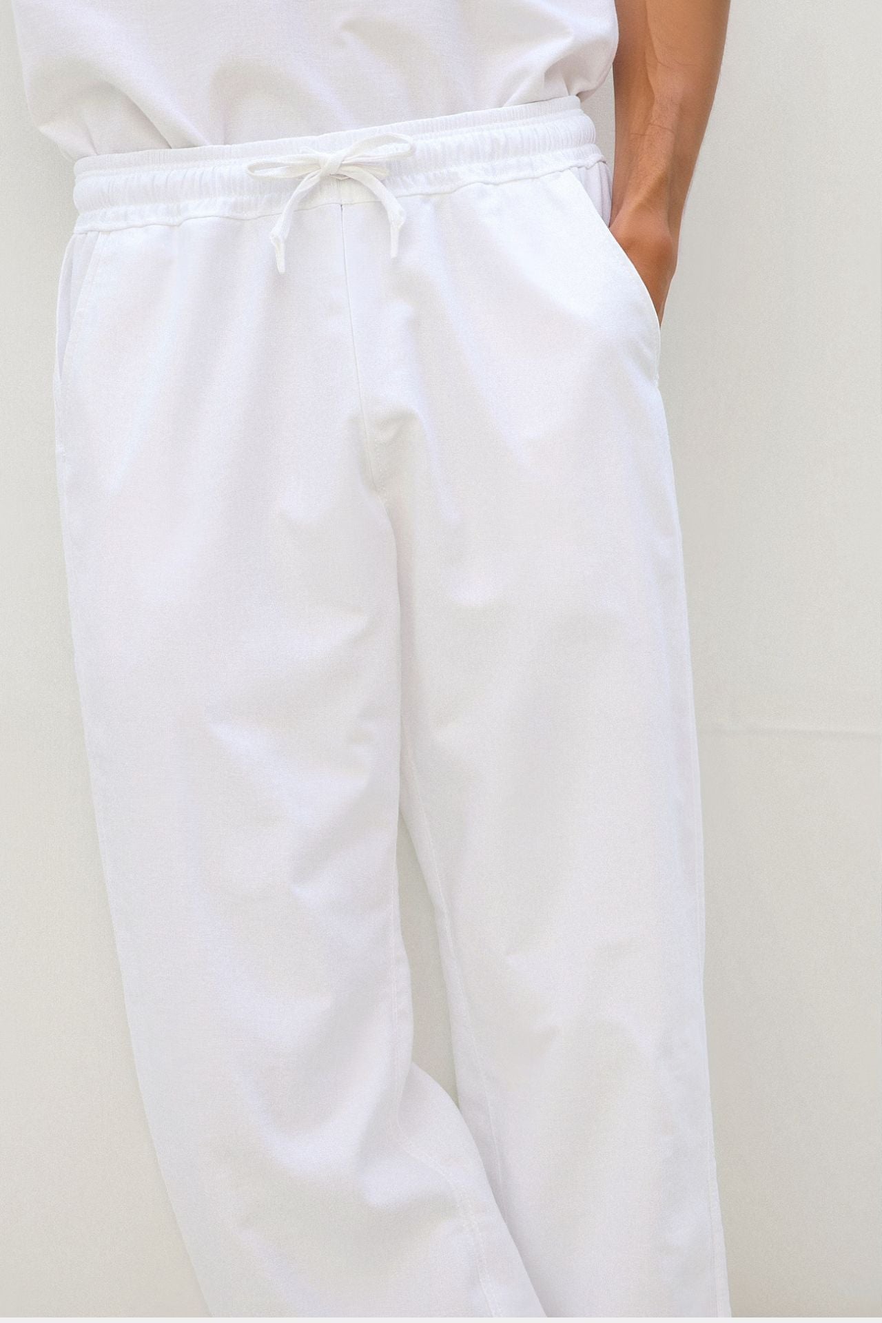 Pantalons à cordon en mélange de coton et de lin