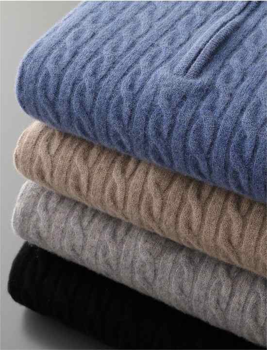 100% Cachemire Tissé Demi-Zip