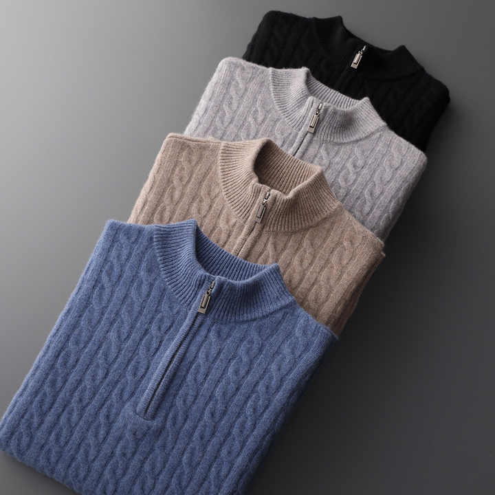100% Cachemire Tissé Demi-Zip
