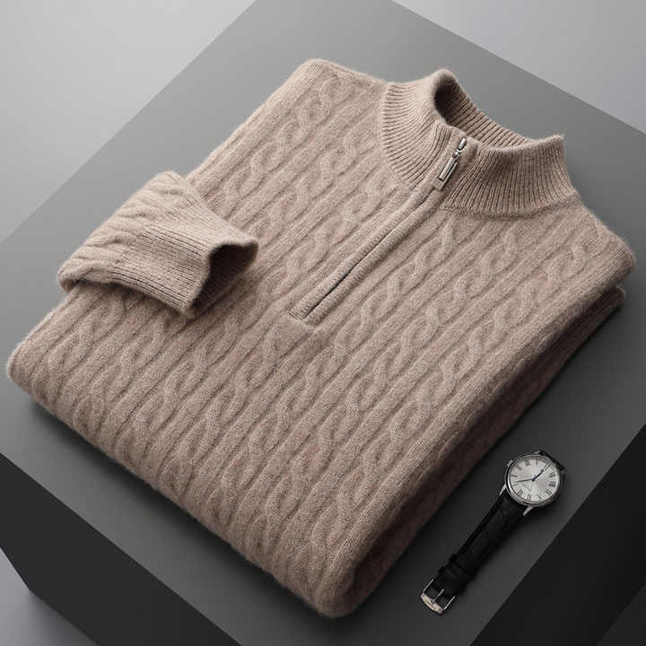 100% Cachemire Tissé Demi-Zip