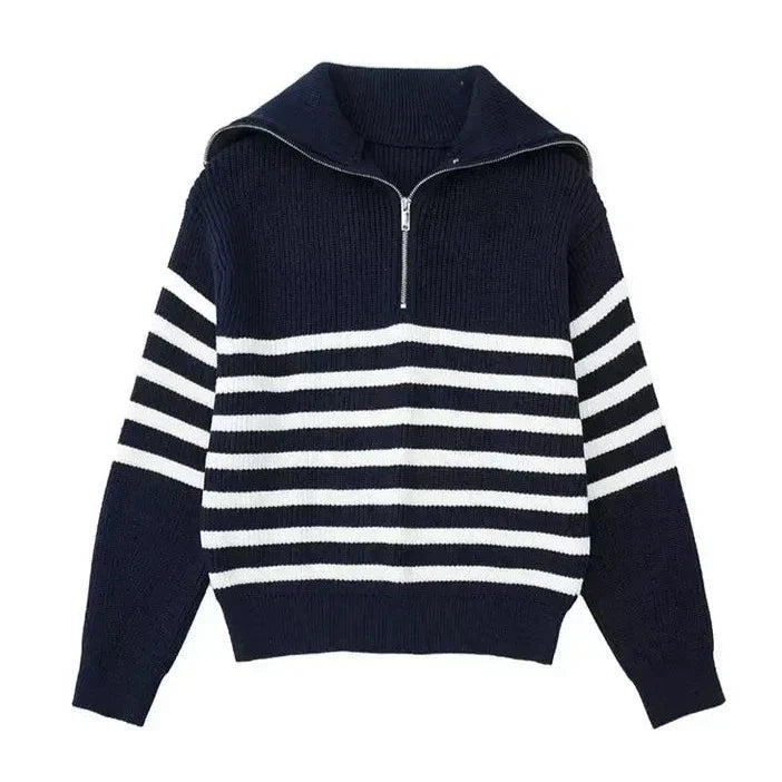 Pull zippé à rayures
