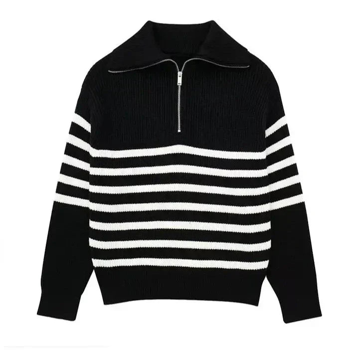 Pull zippé à rayures
