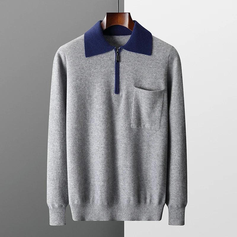 Polo zippé en 100% cachemire