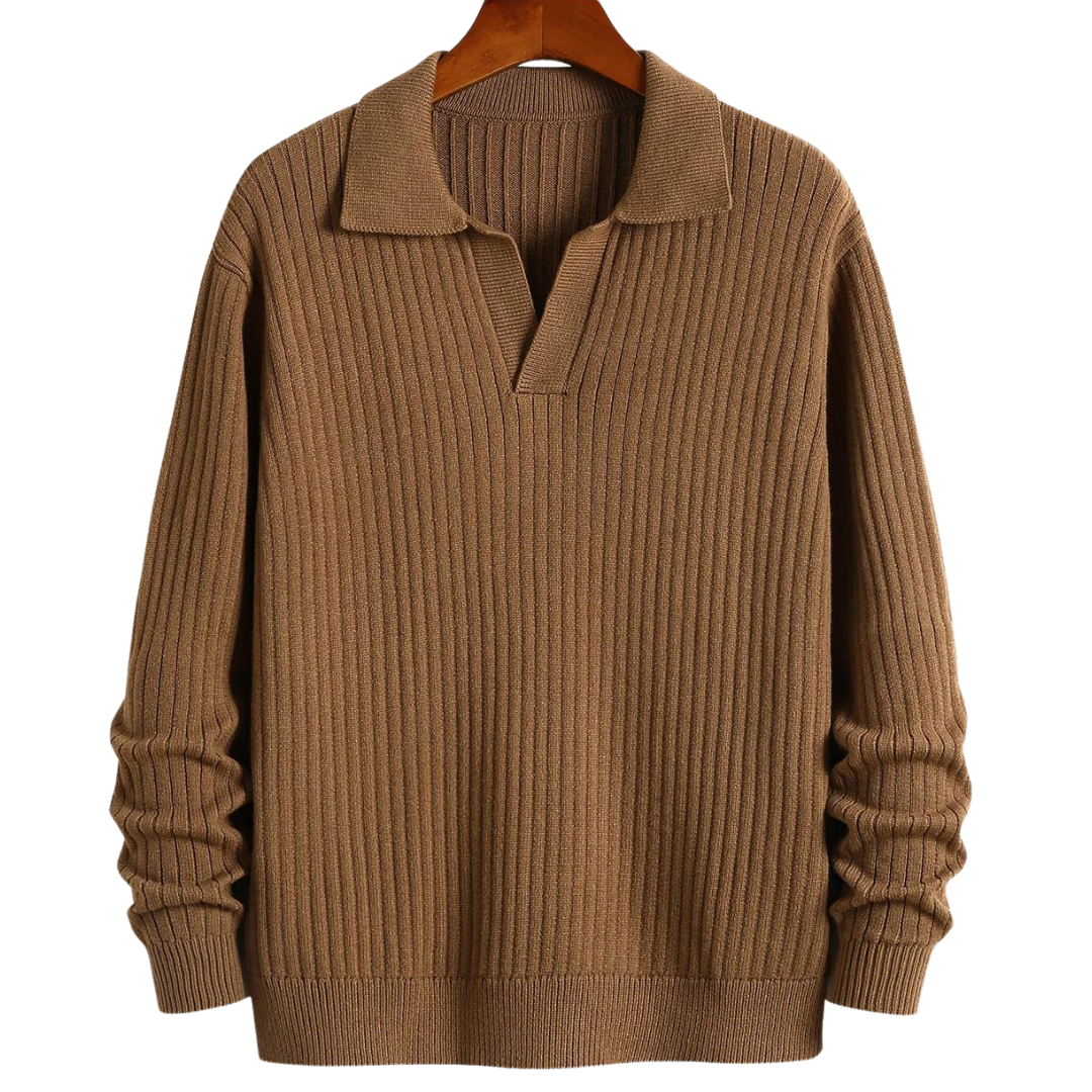 Pull Polo à Col V Rippé