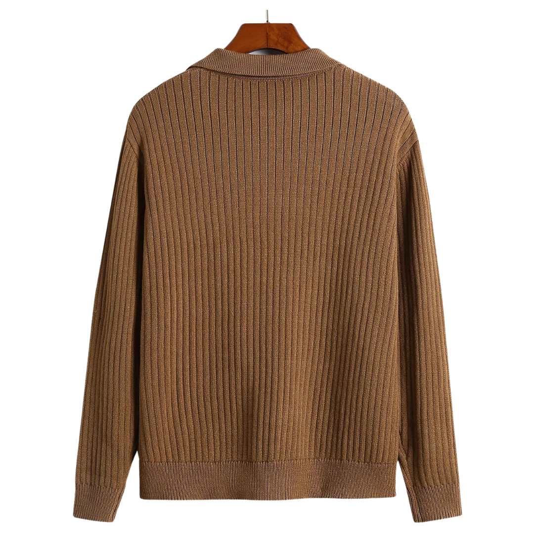 Pull Polo à Col V Rippé